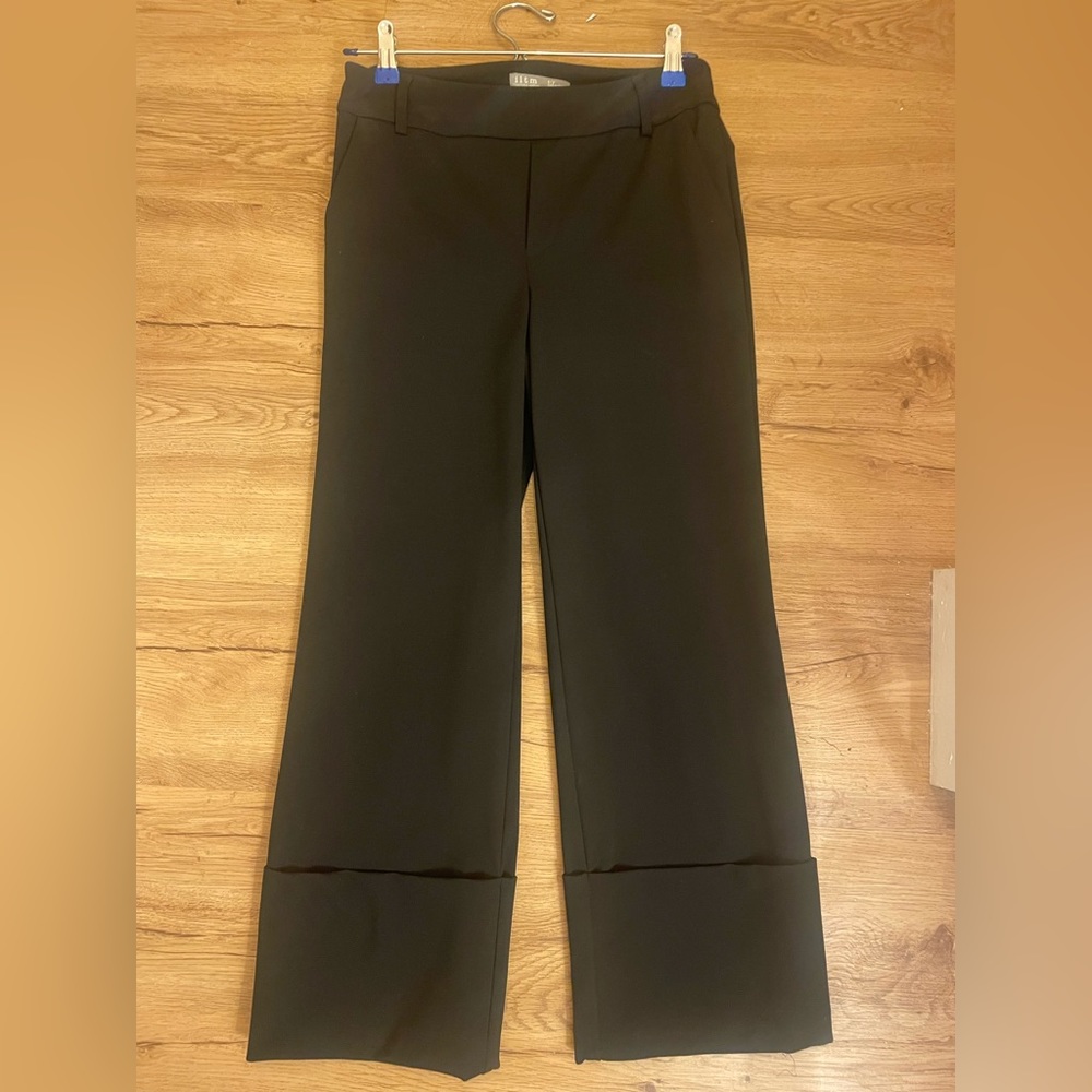 Black pants with big cuffs! Front Pocket. Small/Petite. Good work pants.